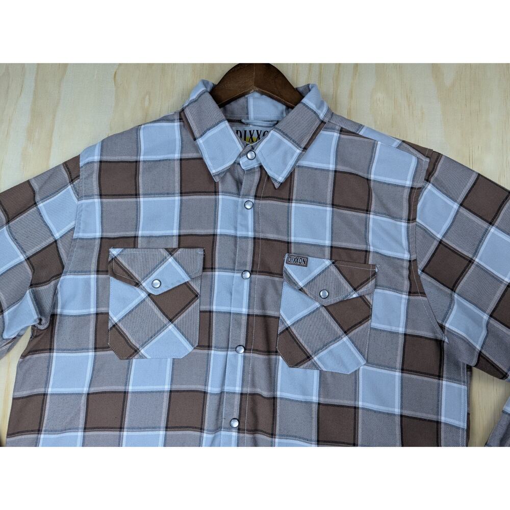Dixxon Men's Large T Street Plaid Flannel Long Sleeve Snap Shirt Brown Blue - Picture 6 of 10